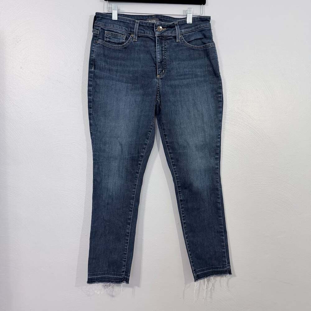 NYDJ Alina Ankle Jeans Size 10 Dark Wash Denim Distressed Hem